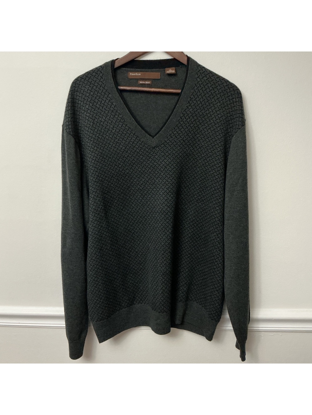Vintage Perry Ellis Merino Blend V-Neck Sweater Men’s XXL Gray Textured Y2K